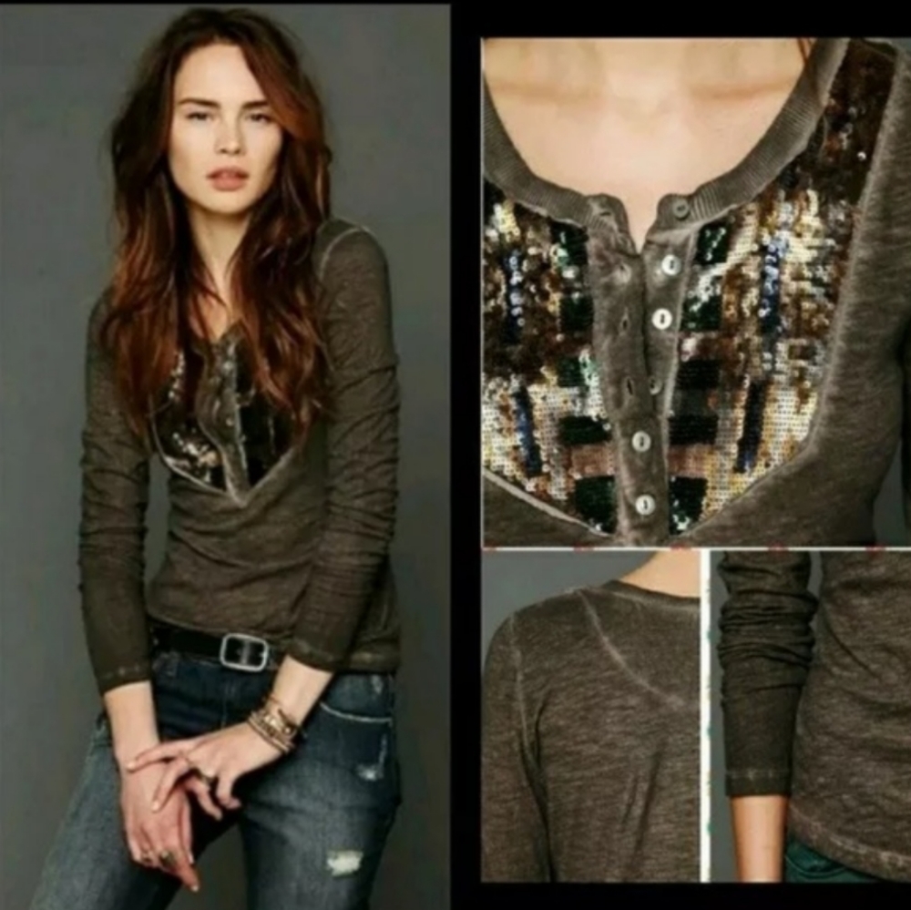 Free People long sleeve top with sequins